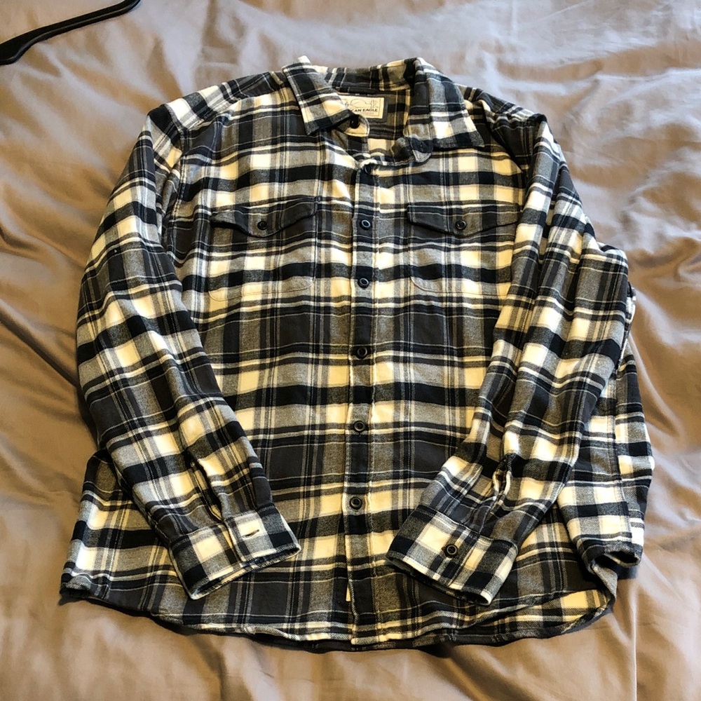 Blue Grey  & White Plaid Flannel Shirt - Men